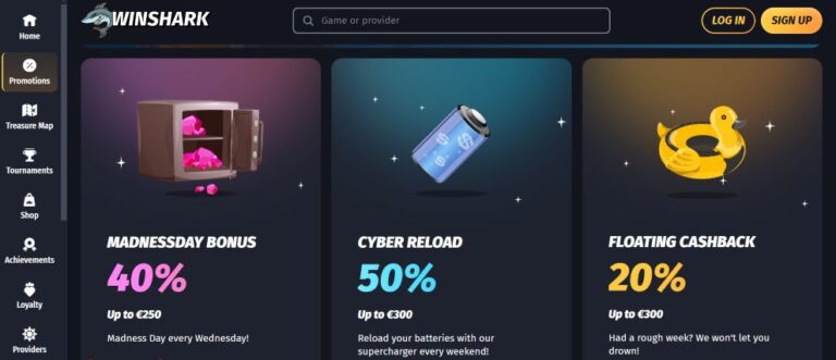 Winshark Casino - Get 250% Up to €2500 On Your First Deposit
